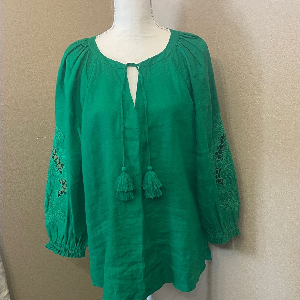 New Charter Club Embroidered Tunic Top Emerald Green Large